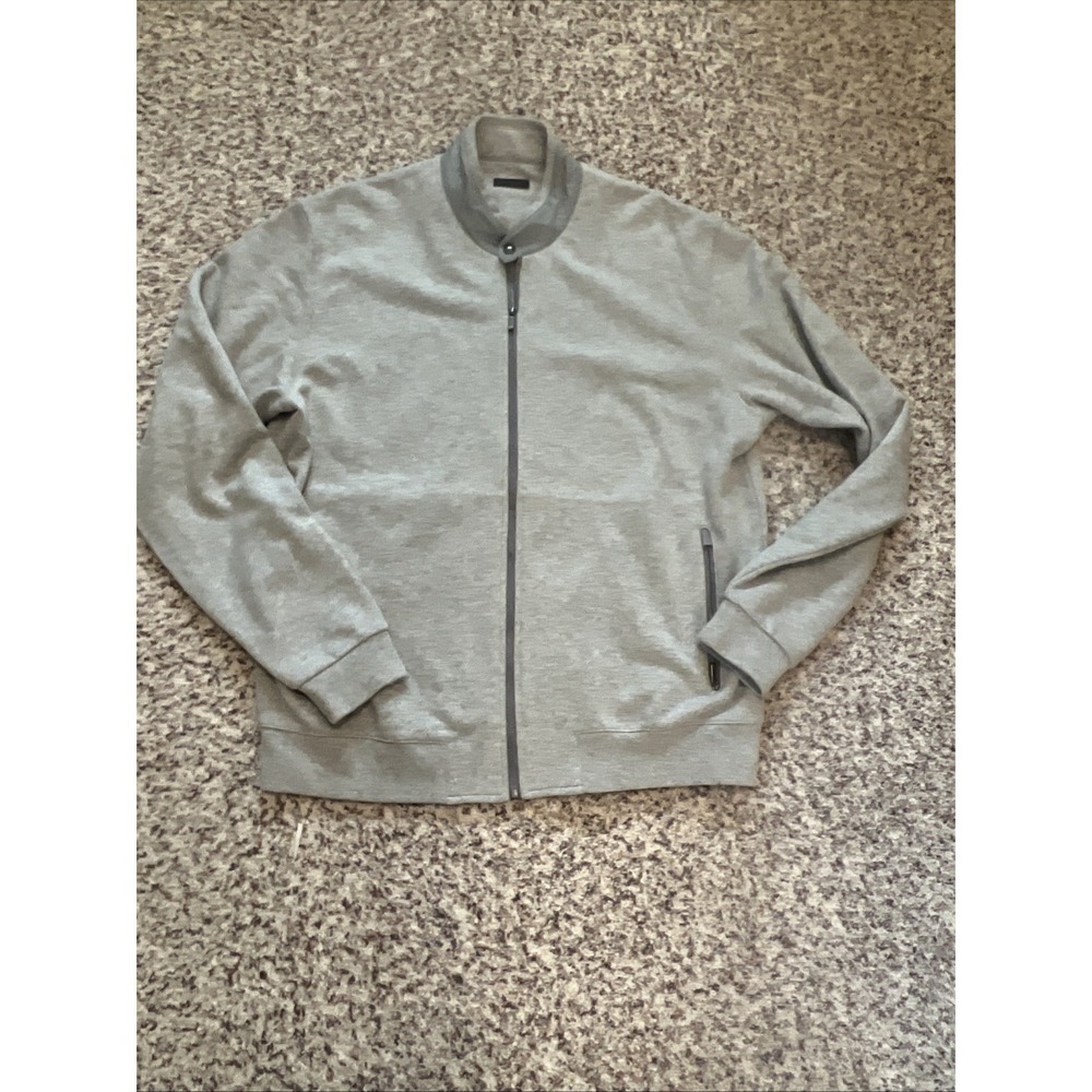 Z‎ Zegna Mens SweatJacket Full Zip Size XXL Light Gray Zip Pockets Polyester